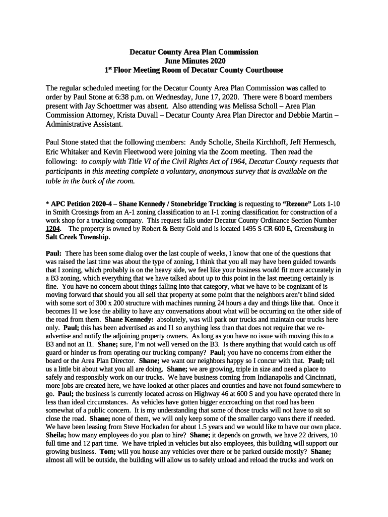 Area Plan Commission Decatur County Indiana Doc Template pdfFiller
