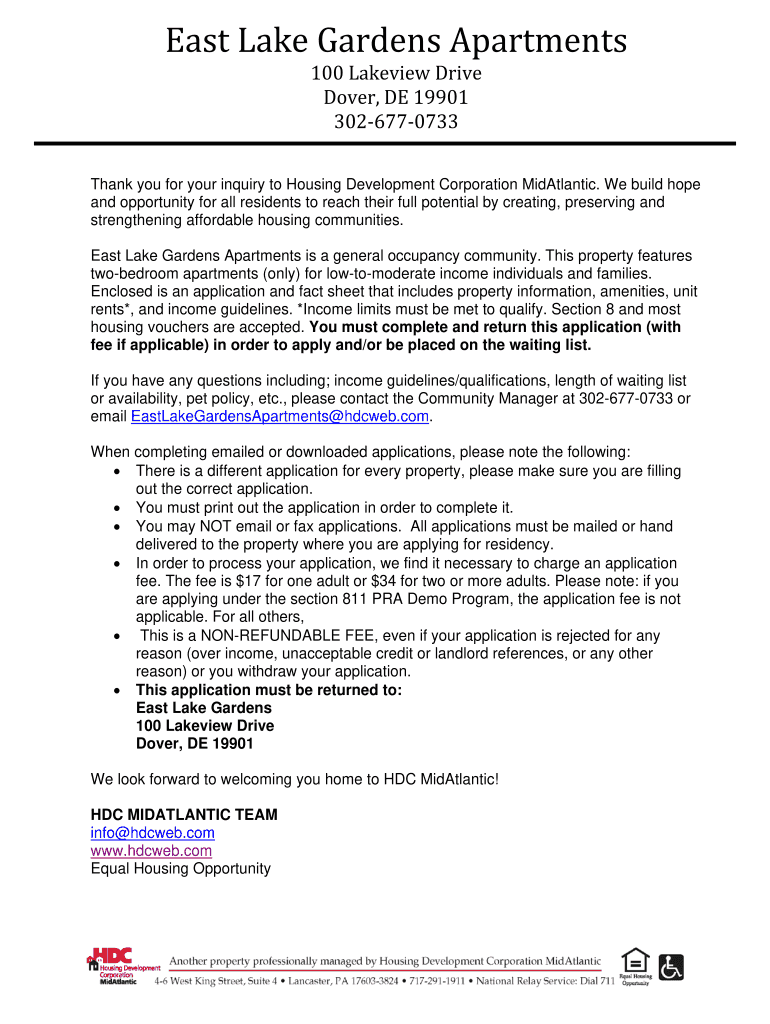 Fillable Online East Lake Gardens Apartments Fax Email Print pdfFiller