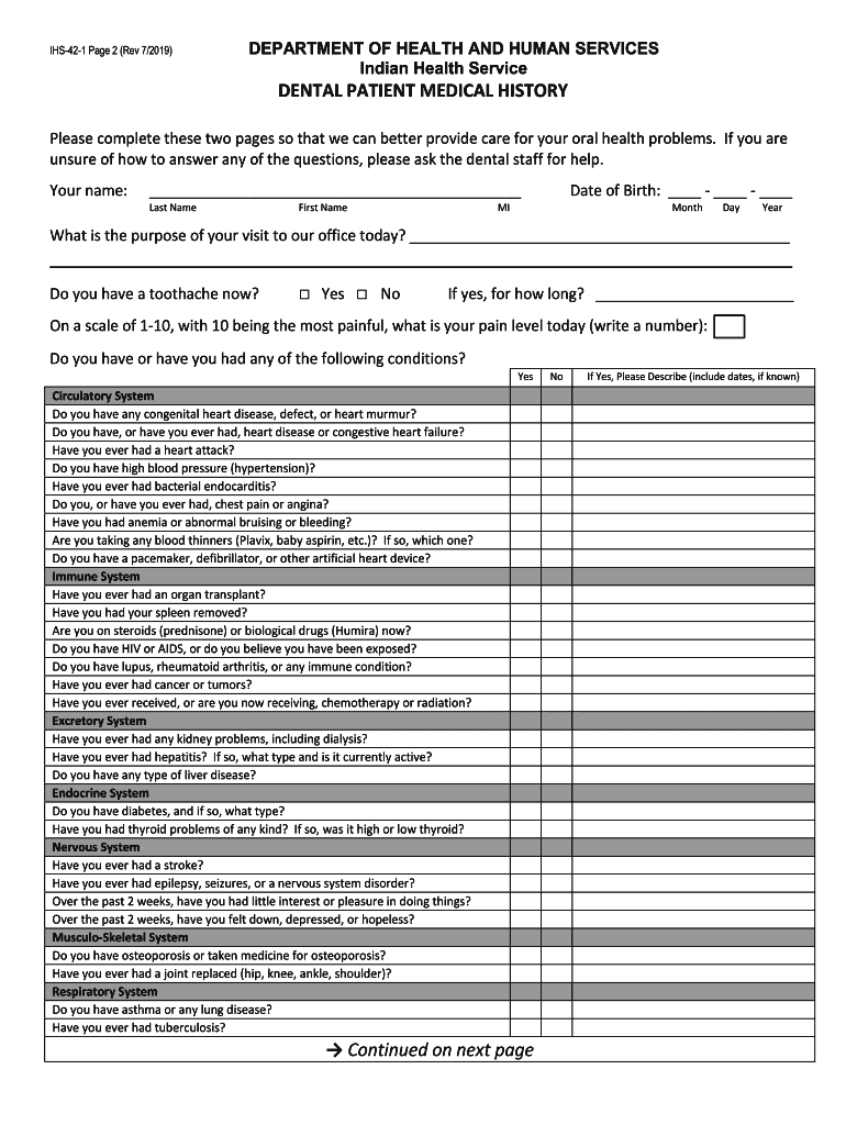 Fillable Online IHS421 Dental Patient Medical History. IHS Dental