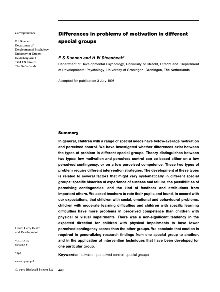 Fillable Online gmw rug Differences in problems of motivation in