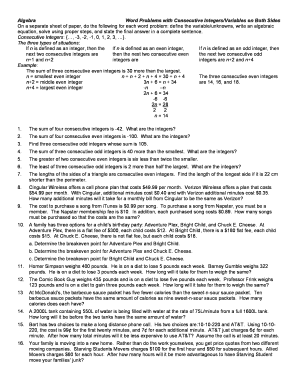 Variables On Both Sides Word Problems - Fill and Sign Printable
