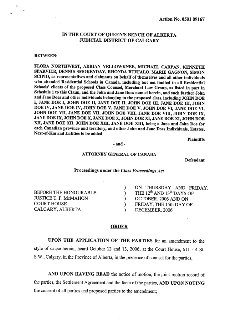 Fillable Online 0501 09167 IN THE COURT OF QUEEN 'S BENCH OF ALBERTA