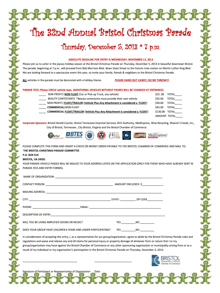 Fillable Online The 32nd Annual Bristol Christmas Parade Bristol