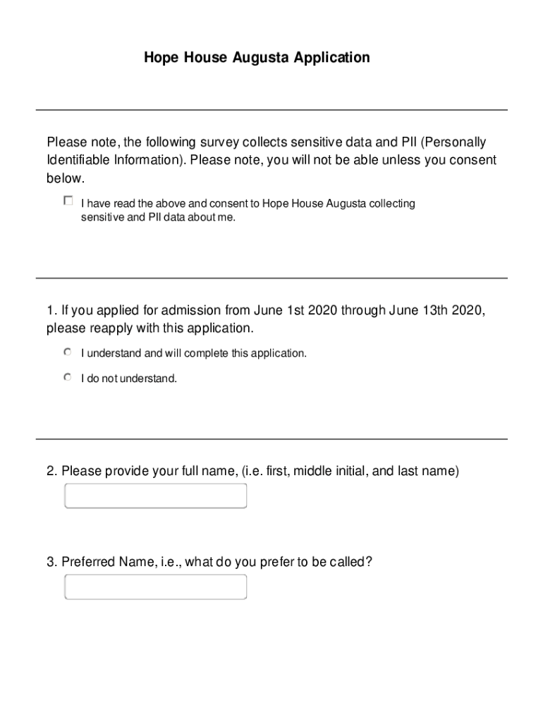 Fillable Online Hope House Augusta Application Fax Email Print pdfFiller