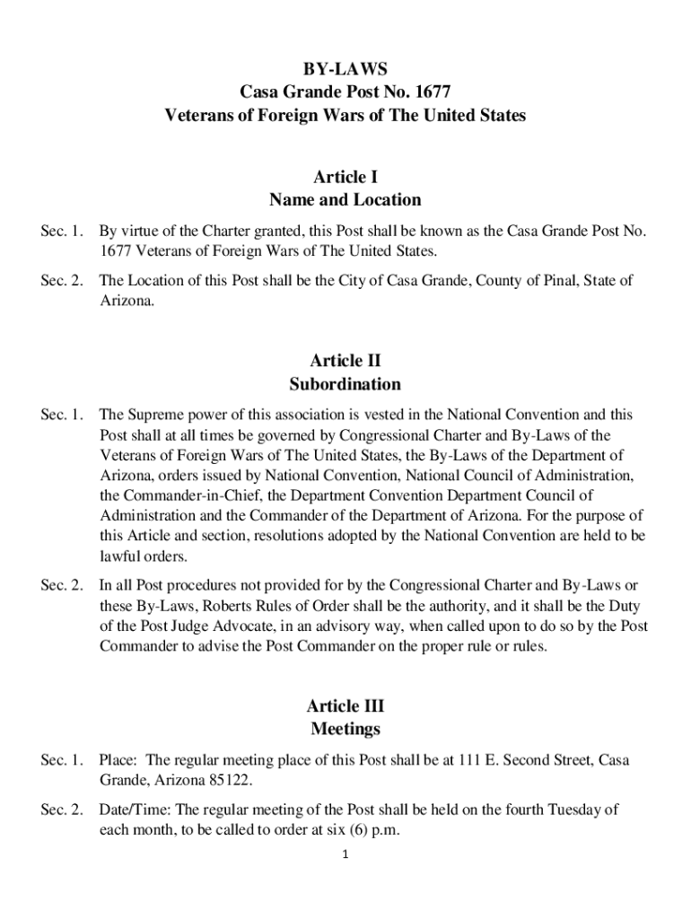 Fillable Online bylaws linton vfw post no. 7118 veterans of foreign