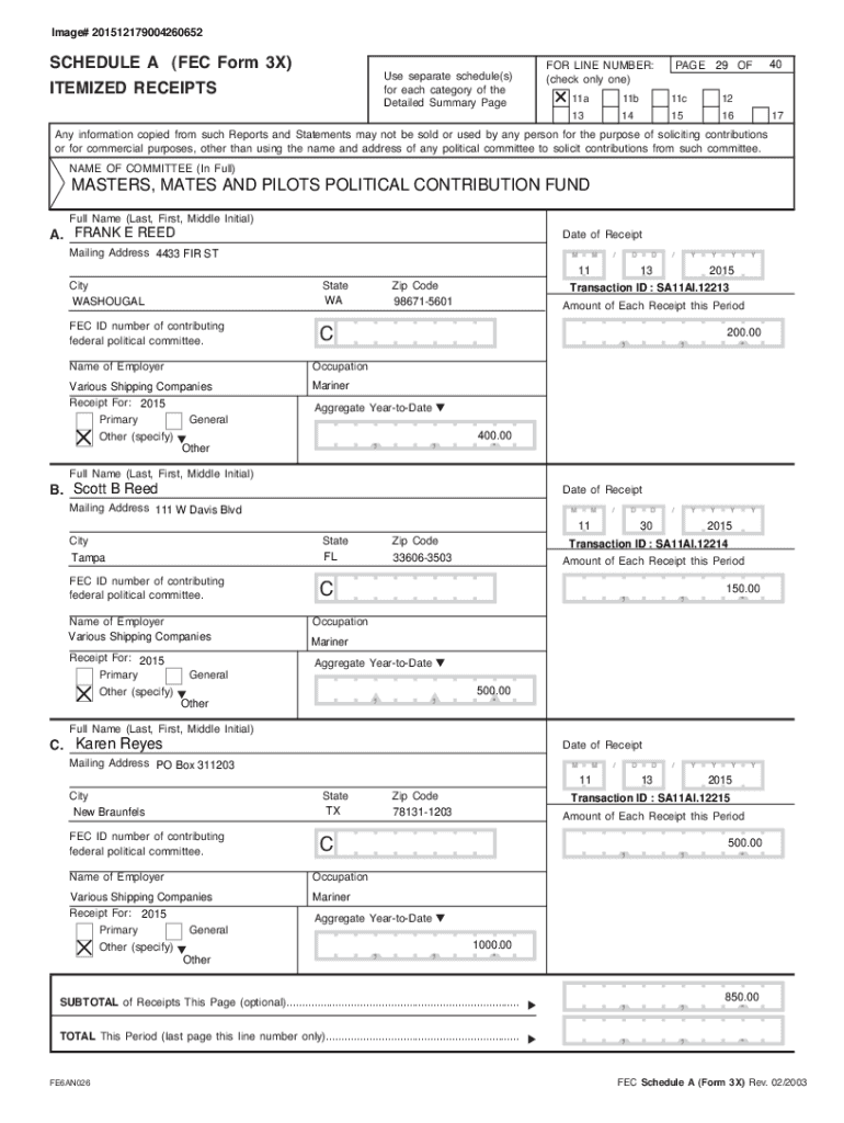 Fillable Online ITEMIZED RECEIPTS MASTERS, MATES AND PILOTS POLITICAL
