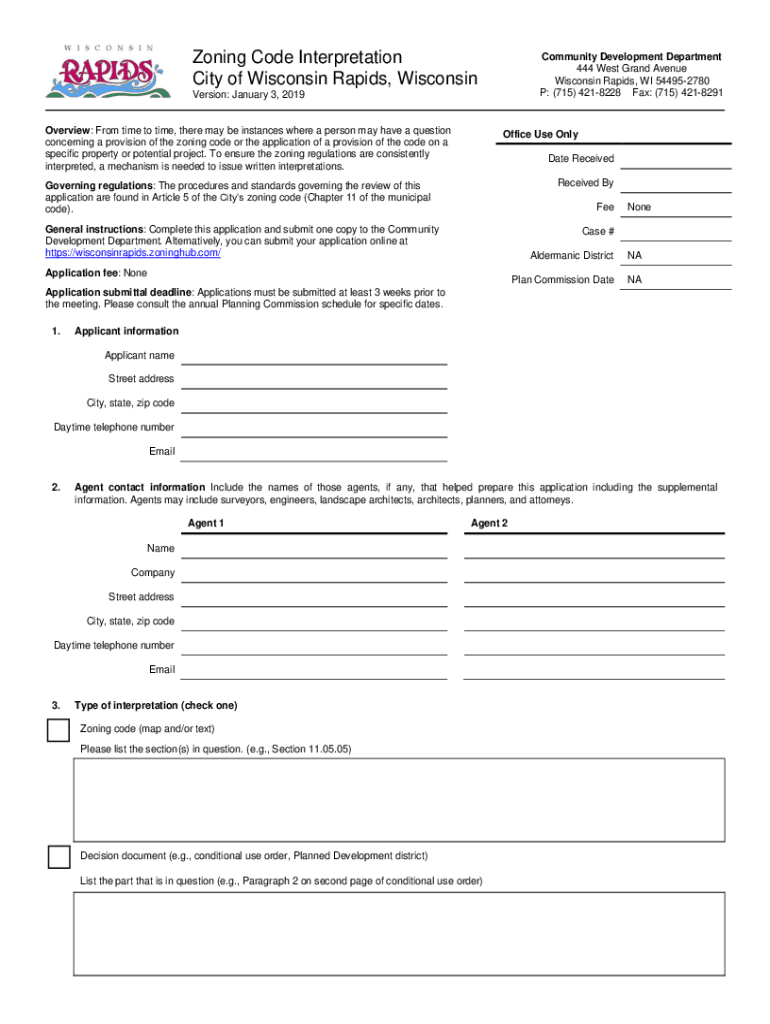 Fillable Online Zoning Code Interpretation City of Wisconsin