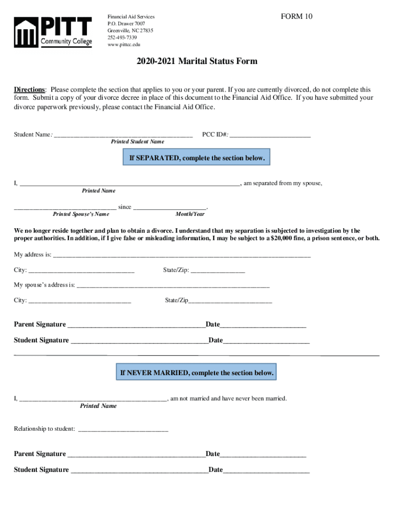Fillable Online 20202021 Marital Status (Form 10) Fax Email Print
