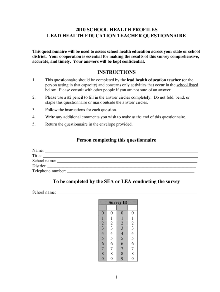 Fillable Online Texas School Health Profiles Texas Department of