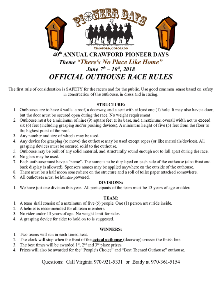 Fillable Online OFFICIAL OUTHOUSE RACE RULES Fax Email Print pdfFiller