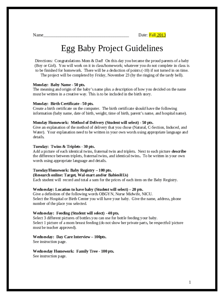 egg baby project ideas Doc Template pdfFiller