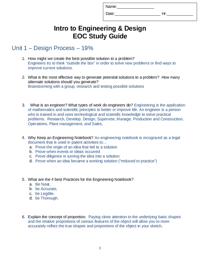 intro to engineering design eoc study guide Doc Template pdfFiller