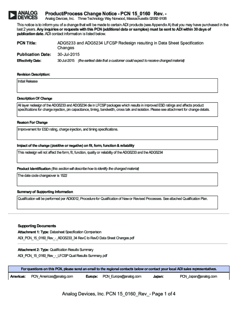 Fillable Online ADI PCN 15 0160 Rev - Form Fax Email Print - pdfFiller