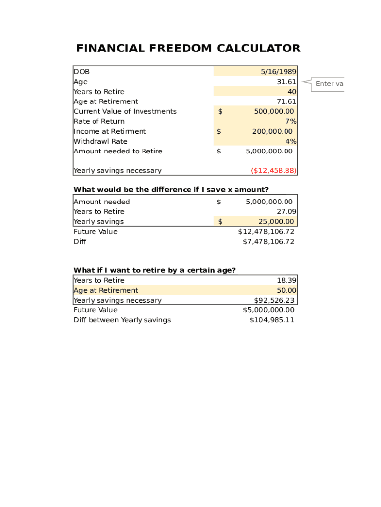 Financial Freedom Calculator Fill and Sign Printable Template Online