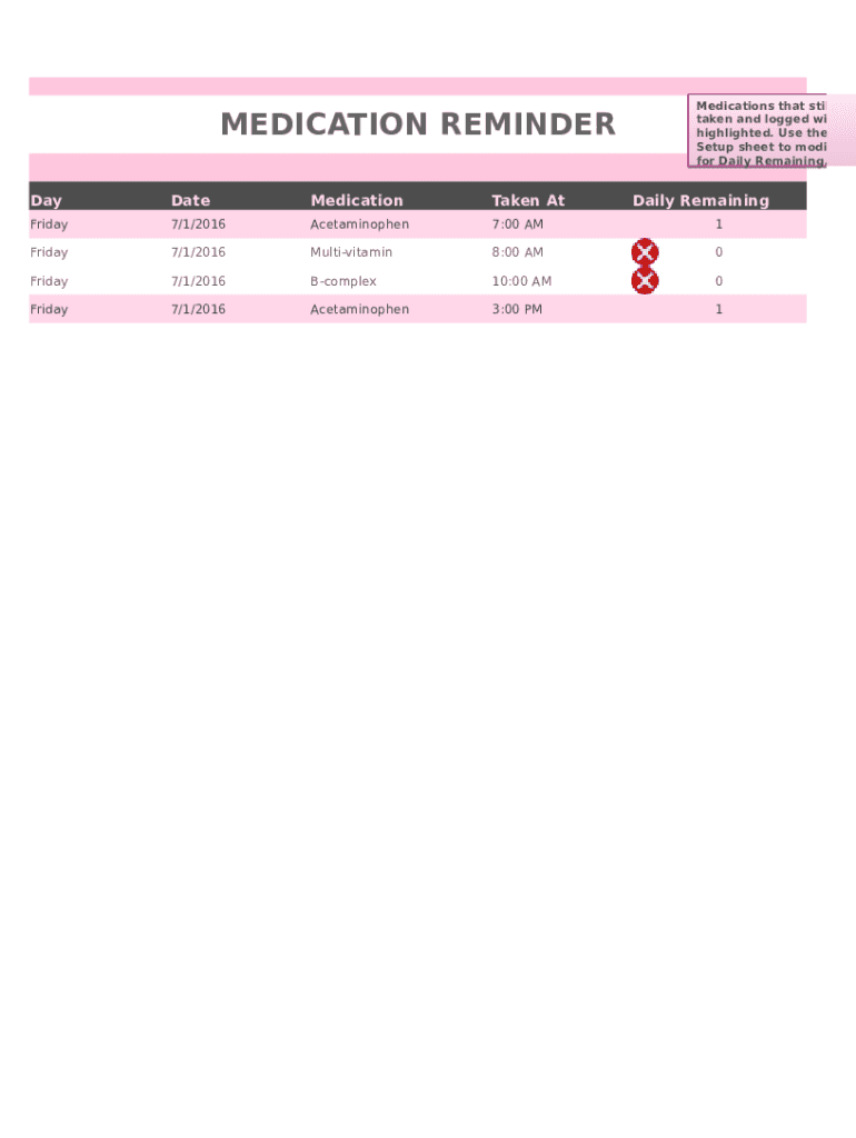 Medication Reminder Sheet Fill and Sign Printable Template Online US Legal Forms
