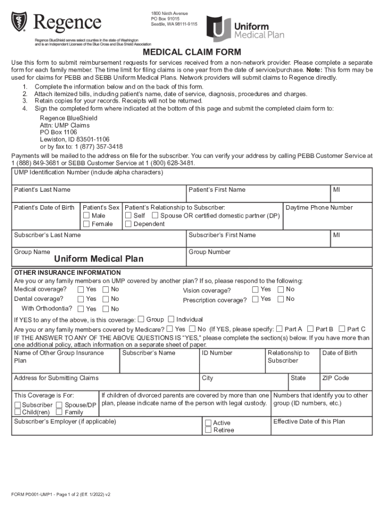 WA Uniform Medical Plan Form PD001UMP1 2022 Fill and Sign Printable Template Online US