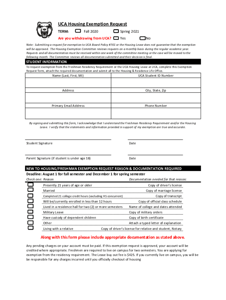 Fillable Online Note Submitting a request for exemption to UCA Board