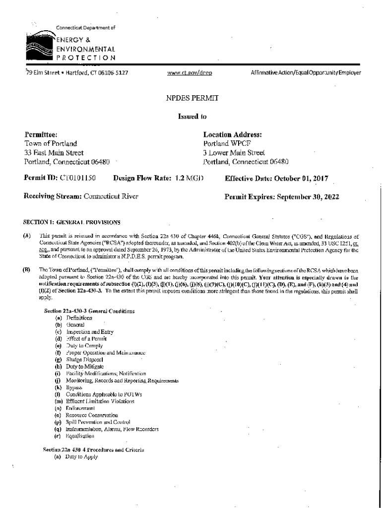 Fillable Online Portland WPCF, CT0101150, Final Permit. This NPDES