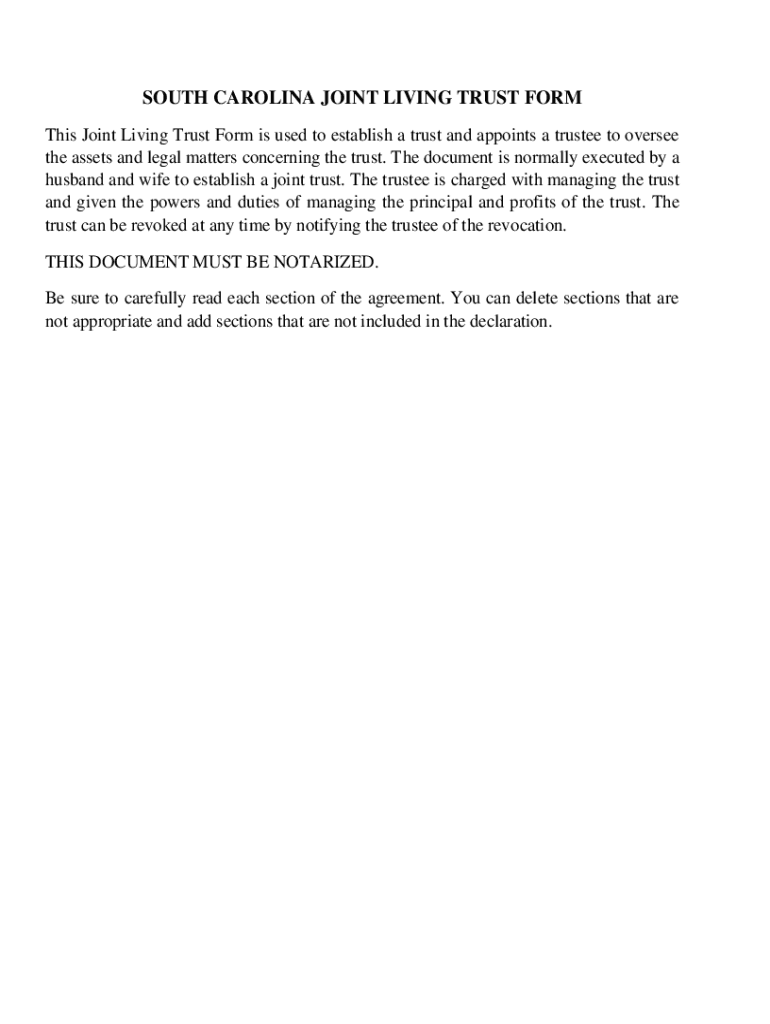 Fillable Online SOUTH CAROLINA JOINT LIVING TRUST FORM Fax Email Print