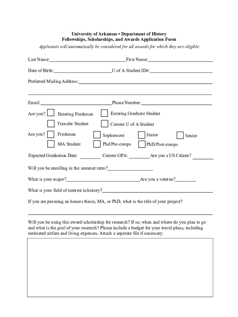 Fillable Online fulbright uark Scholarship Application Form Fulbright