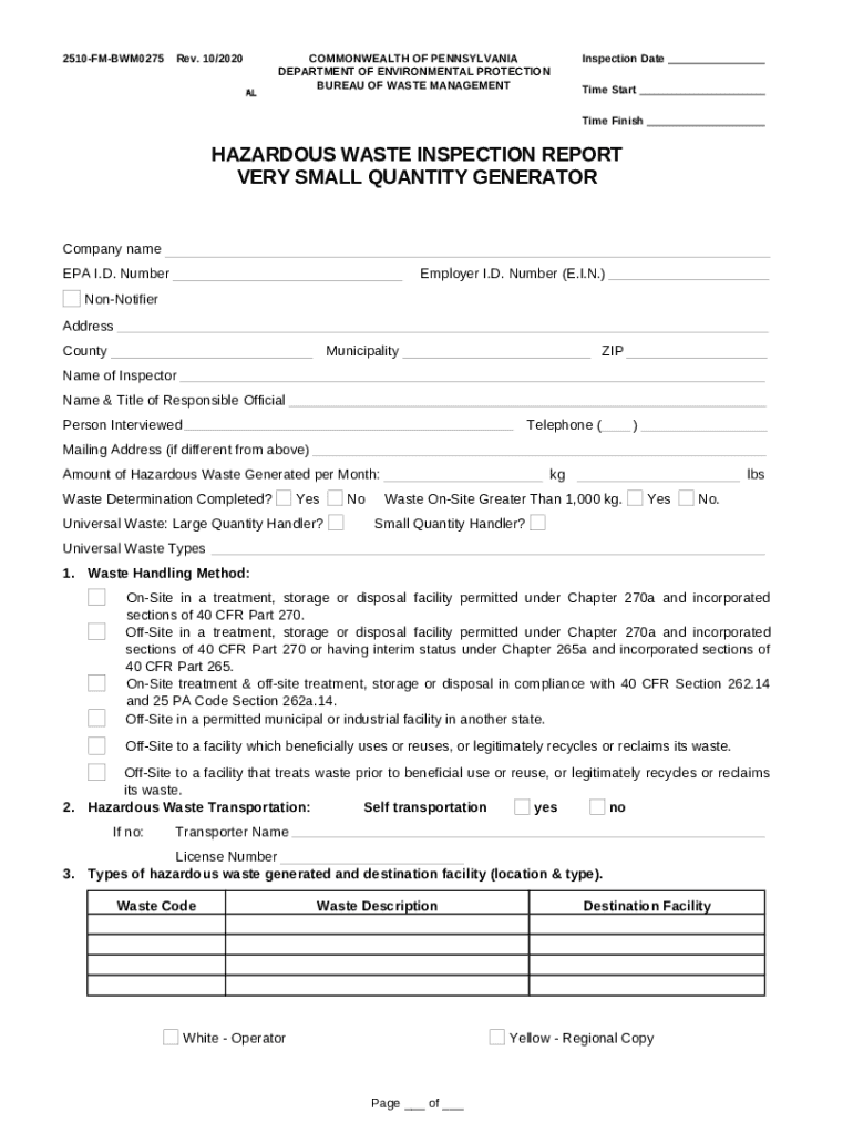 hazardous waste inspection report DEP GreenPort Doc Template pdfFiller