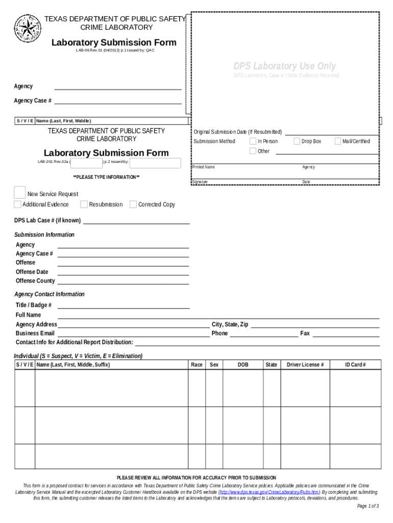 Laboratory Submission TxDPS Doc Template pdfFiller