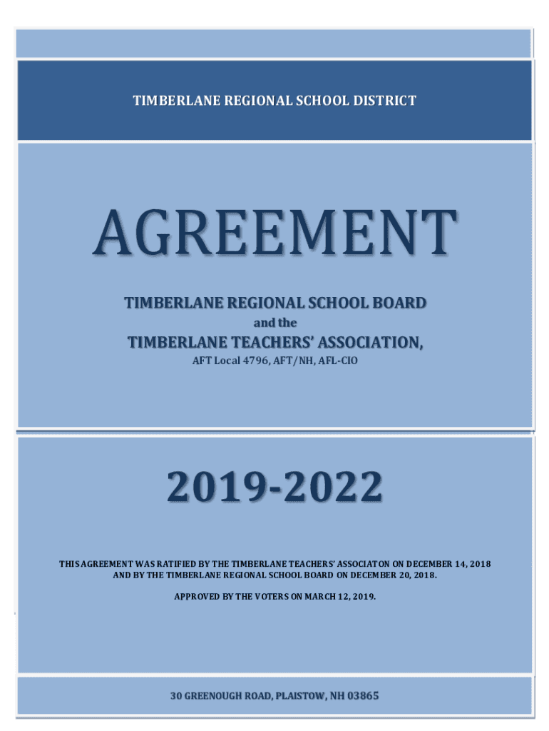Fillable Online AGREEMENT. TIMBERLANE REGIONAL SCHOOL BOARD AND THE