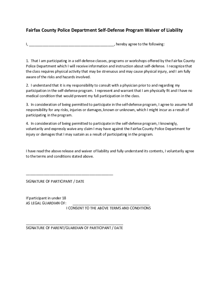 Fillable Online FCPD Self Defense Waiver Fax Email Print pdfFiller