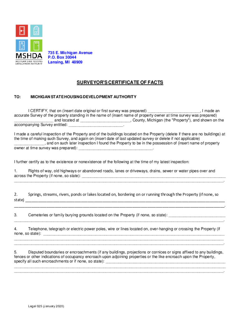 Fillable Online SURVEYOR'S CERTIFICATE OF FACTS Fax Email Print pdfFiller