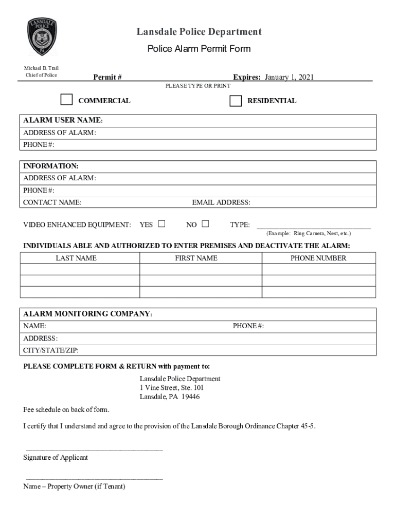 Fillable Online Police Alarm Permit Form 2021 Fax Email Print pdfFiller