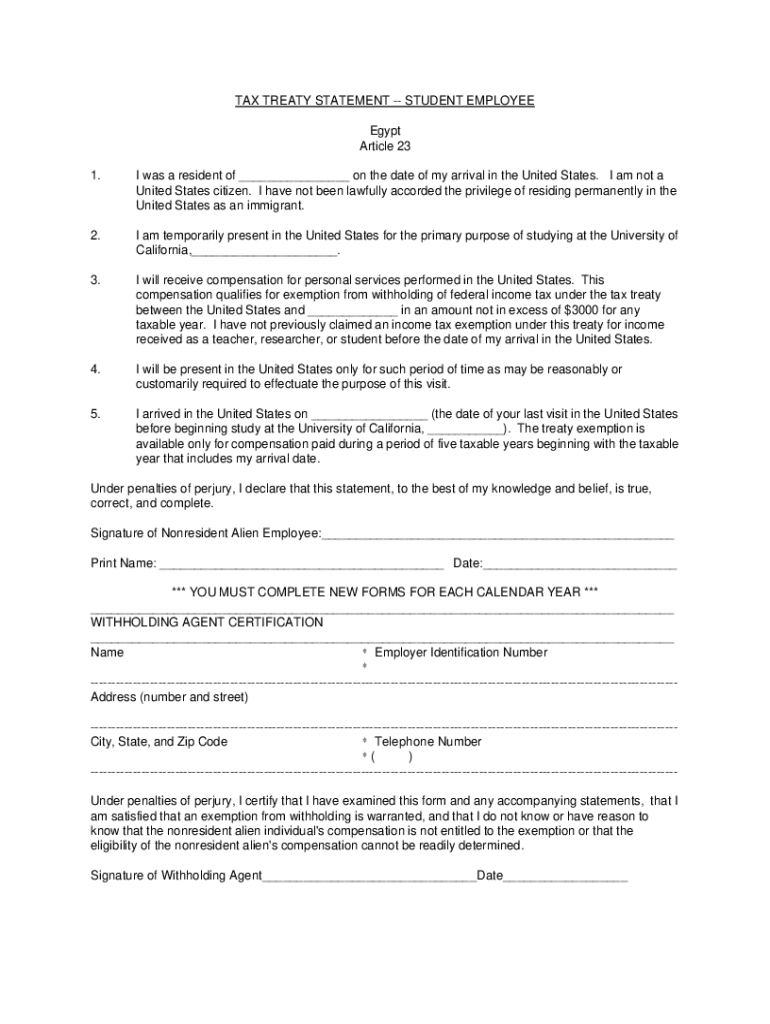 Fillable Online Egypt Tax Treaty DocumentsInternal Revenue Service