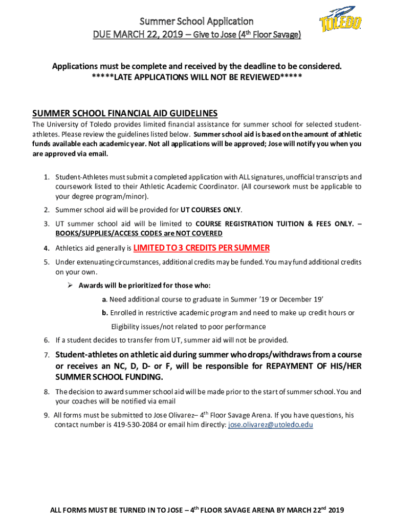 Fillable Online SUMMER SCHOOL FINANCIAL AID GUIDELINES Fax Email Print