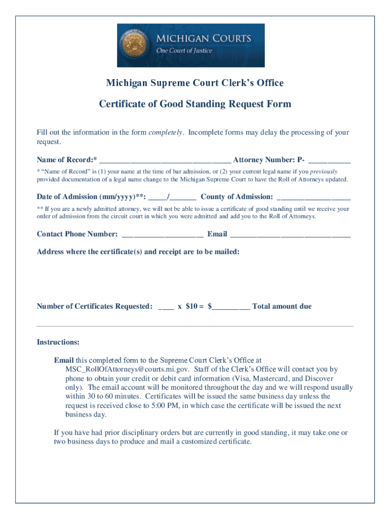 Fillable Online courts michigan Michigan Supreme Court Attorney Good