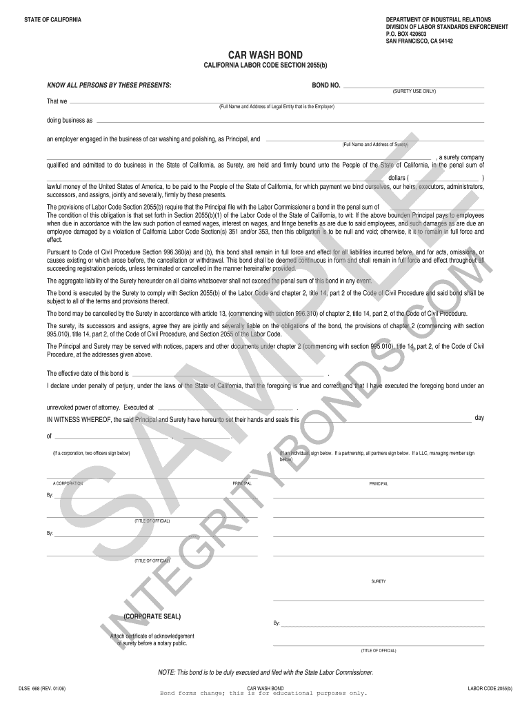 Fillable Online California Car Wash Bond Form Surety Bond Fax Email