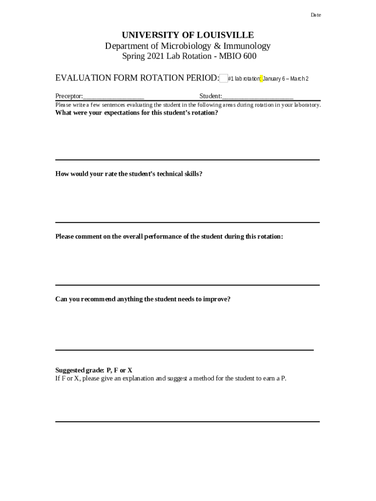 Laboratory Rotation Evaluation Graduate School of Doc Template