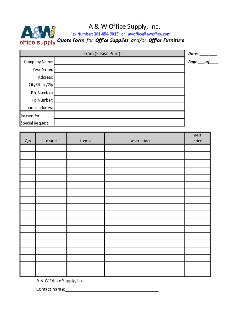 Fillable Online A W Office Supply, Inc. Fax Email Print pdfFiller