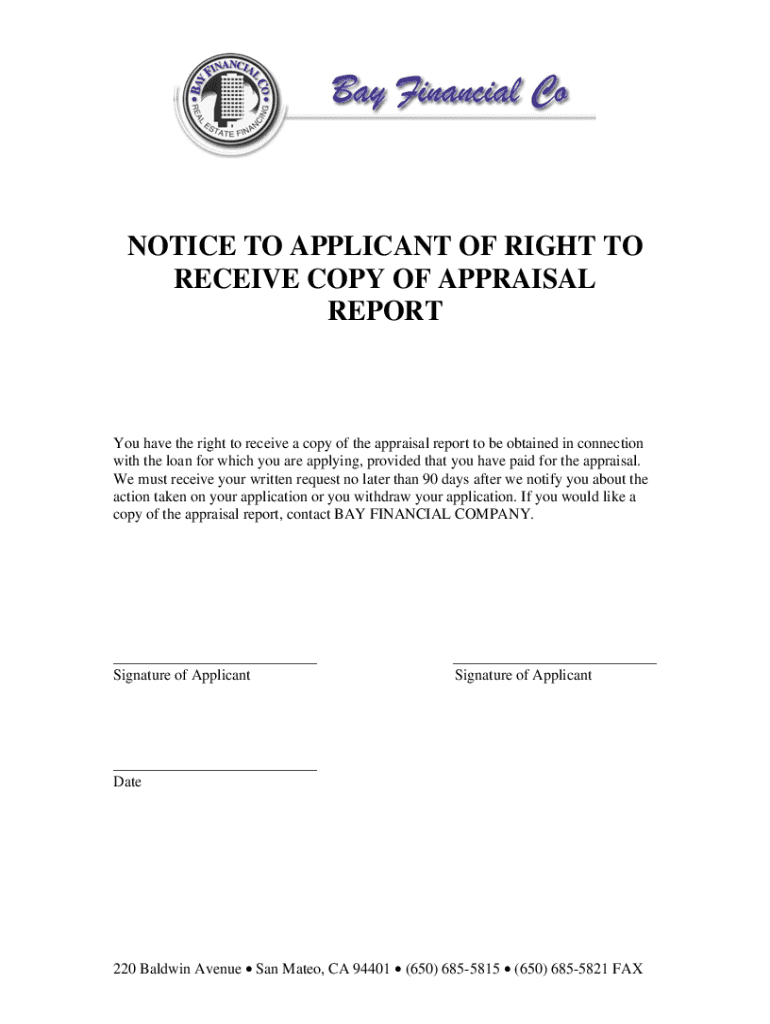 Fillable Online NOTICE TO APPLICANT OF RIGHT TO RECEIVE COPY OF