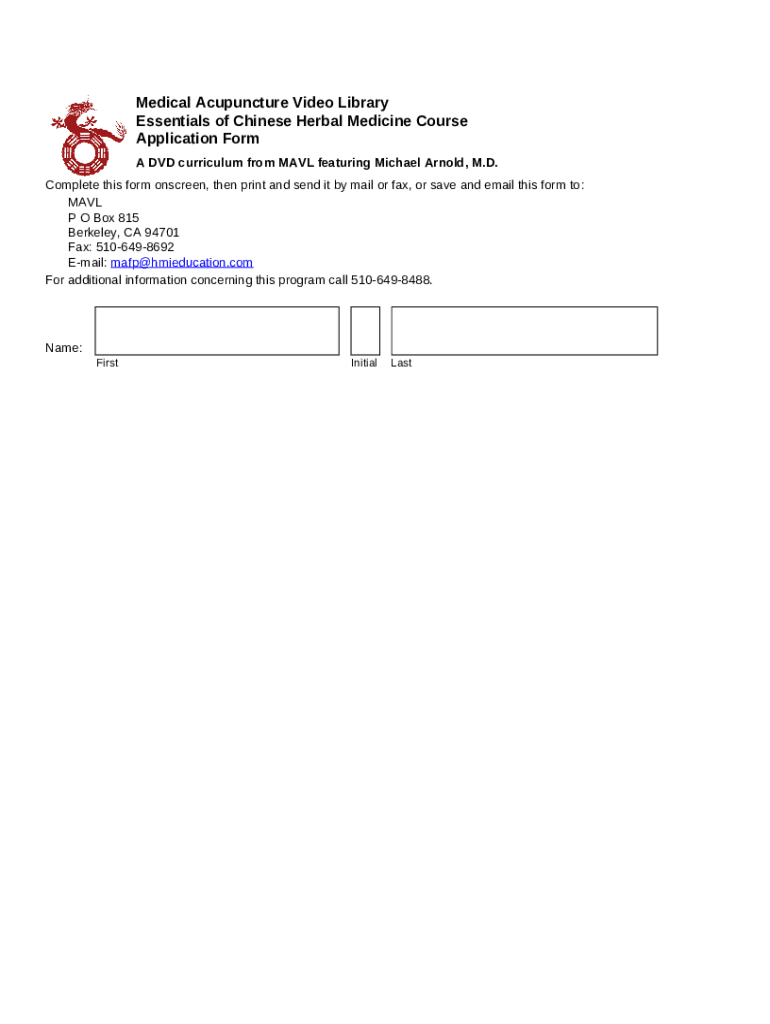 Chinese Herbal Medicine Course Application Doc Template pdfFiller