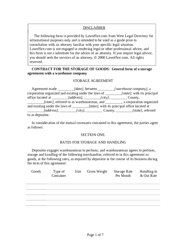 Free Storage Space Lease AgreementFree to Print, Save Doc Template