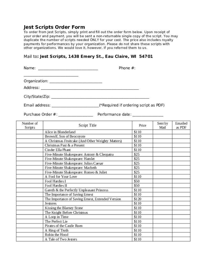 Jest Scripts Order Doc Template pdfFiller