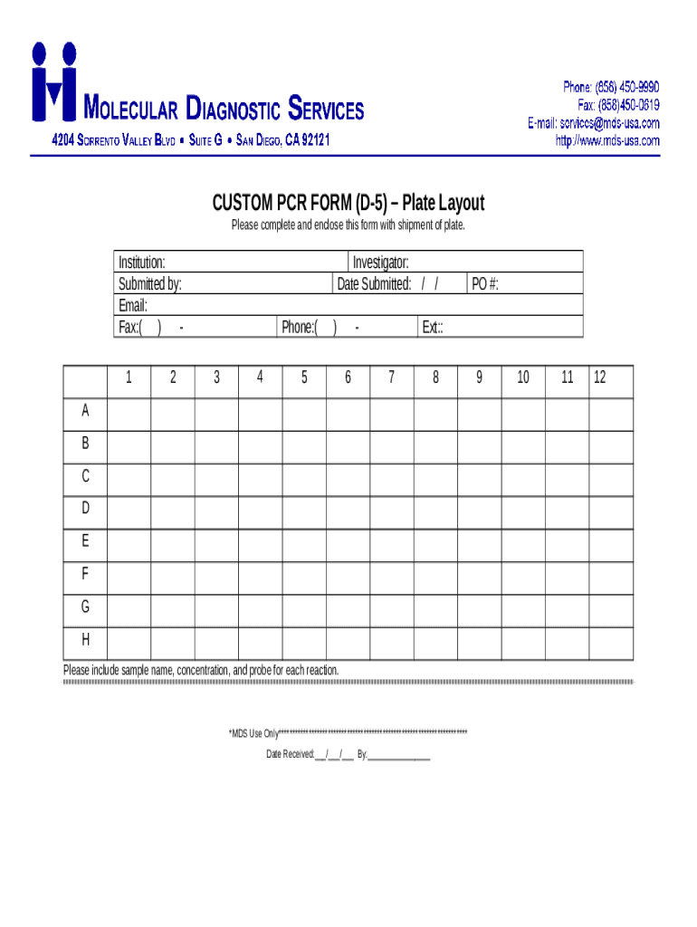 CUSTOM PCR (D5)Plate Layout Doc Template pdfFiller