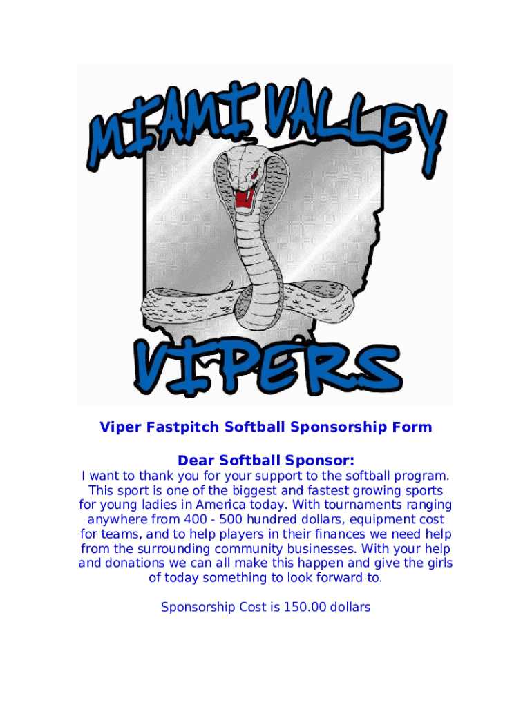 Viper Fastpitch Softball Sponsorship Doc Template pdfFiller