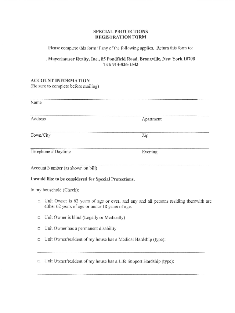 Fillable Online SPECIAL PROTECTIONS REGISTRATION FORM , Mayerhauser Fax Email Print pdfFiller
