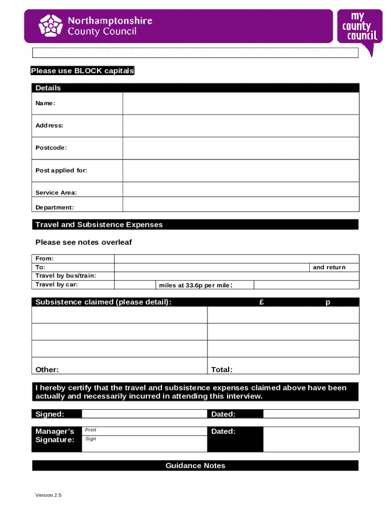 Travel and Subsistence Expenses Doc Template pdfFiller