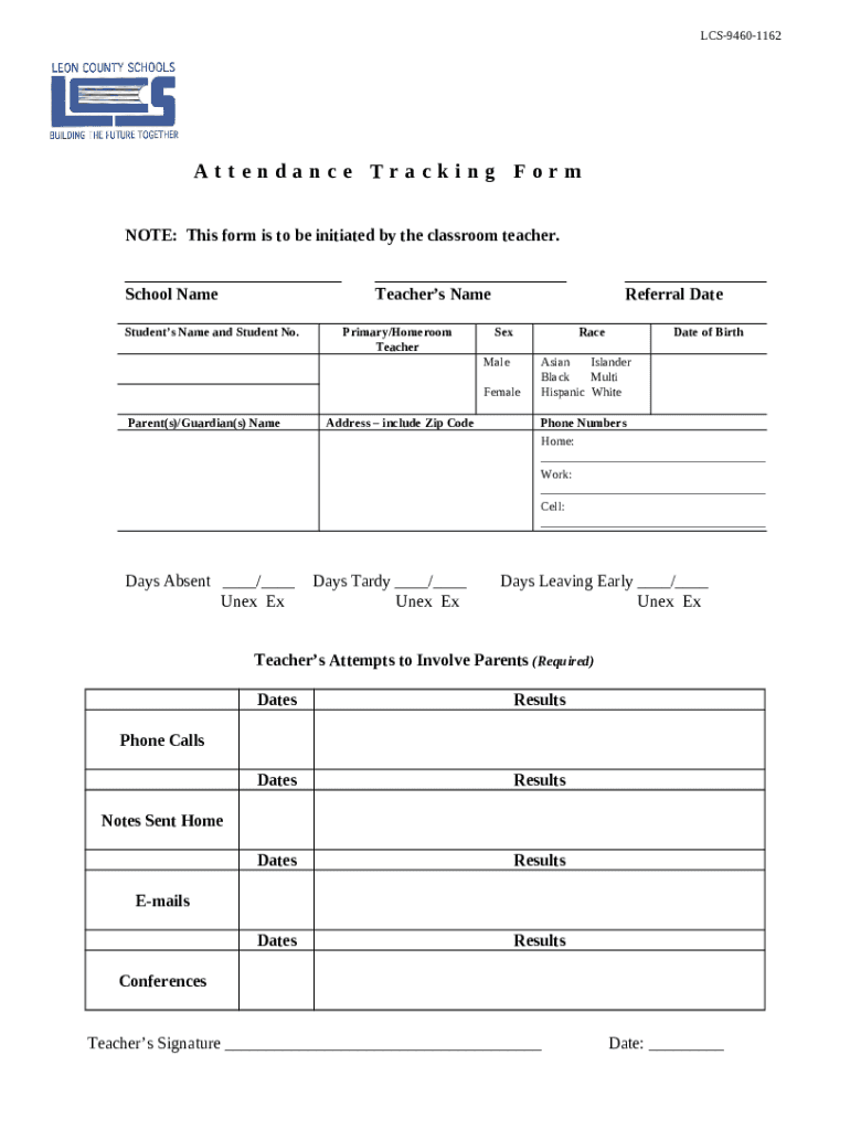Attendance Tracking Leon County Schools Doc Template pdfFiller