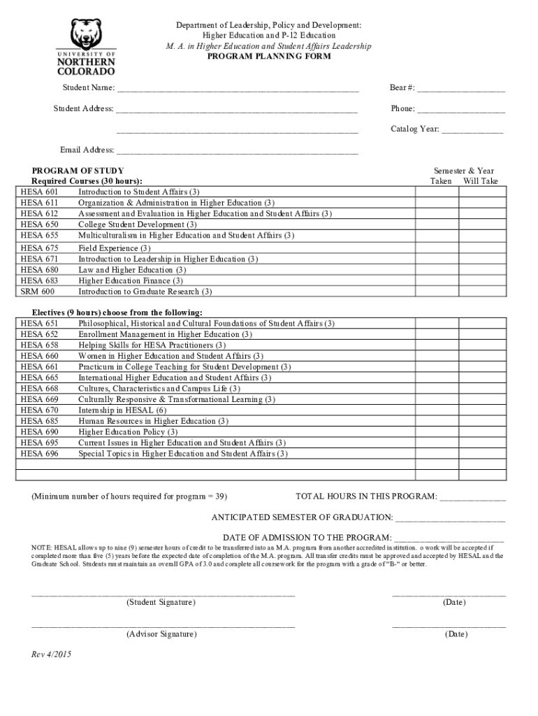 Fillable Online MA Planning Form 20154.docx Fax Email Print pdfFiller