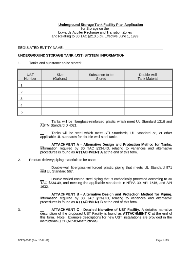 TCEQ0583 "Underground Storage Tank Facility Plan Doc Template