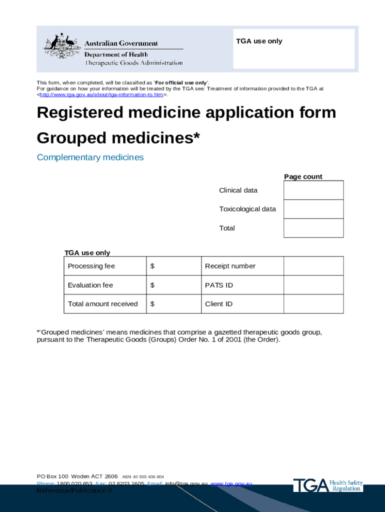 Registered medicine application grouped medicines. complementary medicines regulation Doc