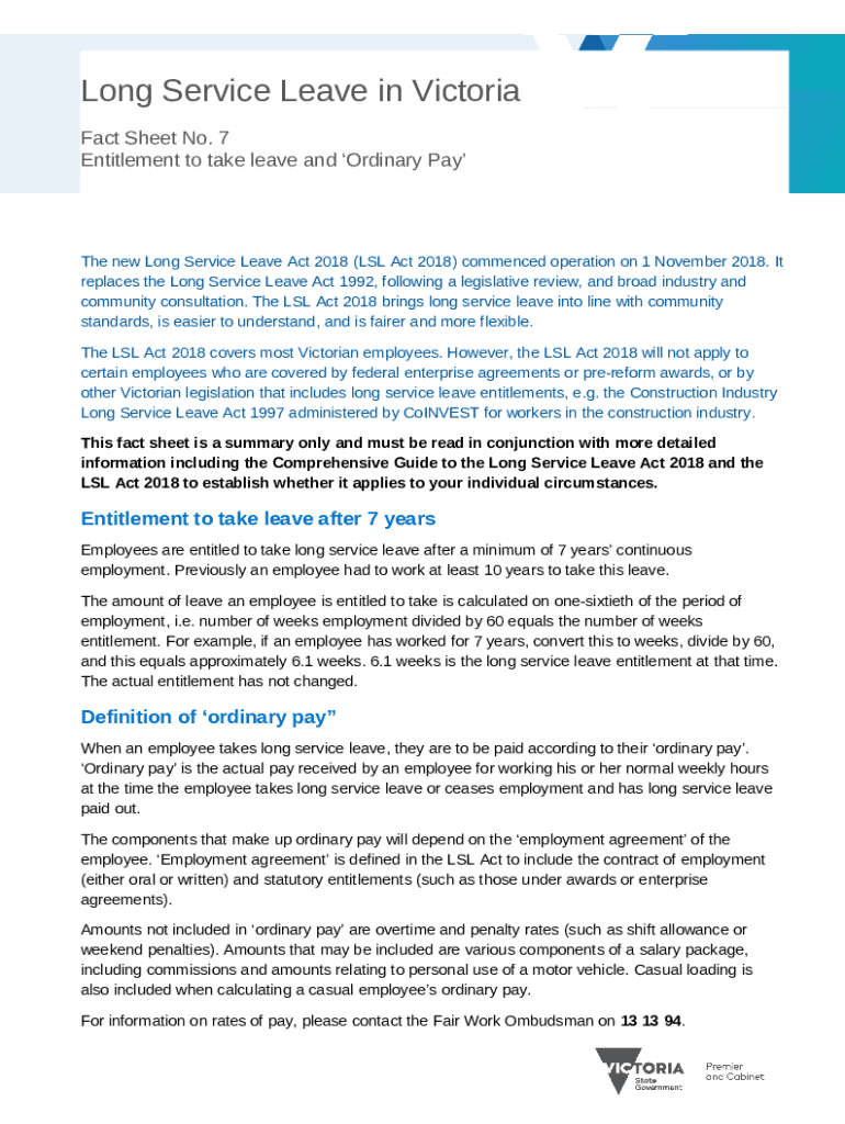 Long service leave Fact sheets Fair Work Ombudsman Doc Template