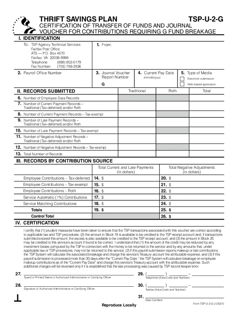 Fillable Online Form TSPU2G, Certification of Transfer of Funds and